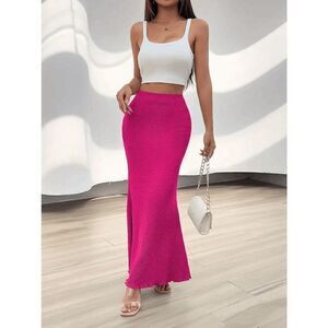 Bodycon Ruffle Skirt Solid Elastic Waist